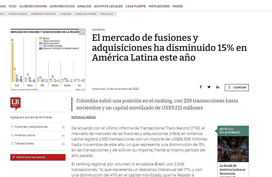 El mercado de fusiones y adquisiciones ha disminuido 15% en Amrica Latina este ao